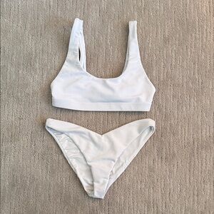 Beach Riot White Ribbed Bikini Set - Scoop Top & V-Front Bottoms